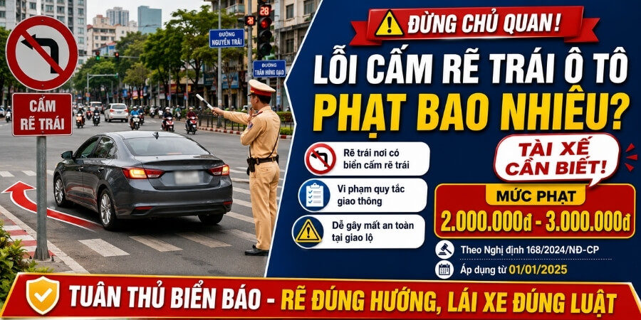lỗi cấm rẽ trái ô tô phạt bao nhiêu