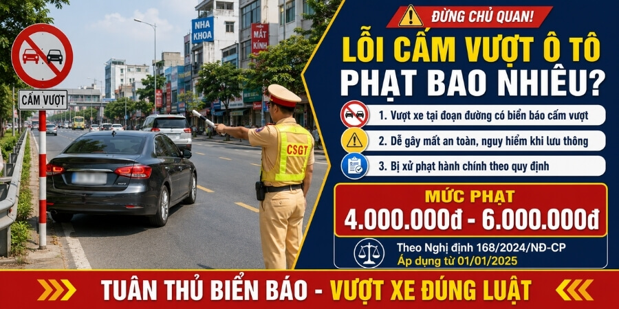 lỗi cấm vượt ô tô phạt bao nhiêu