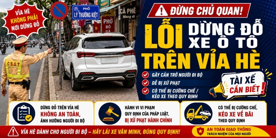 lỗi dừng đỗ xe ô tô trên vỉa hè