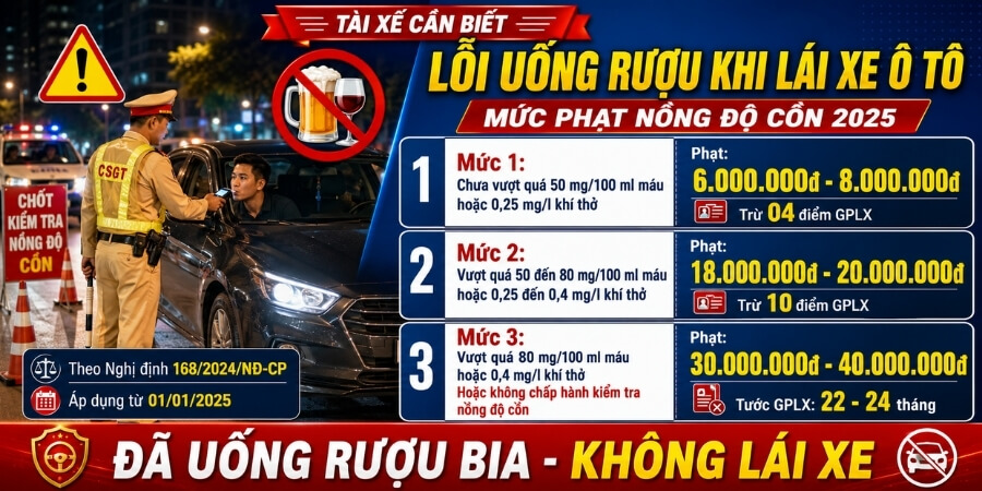 lỗi uống rượu khi lái xe ô tô